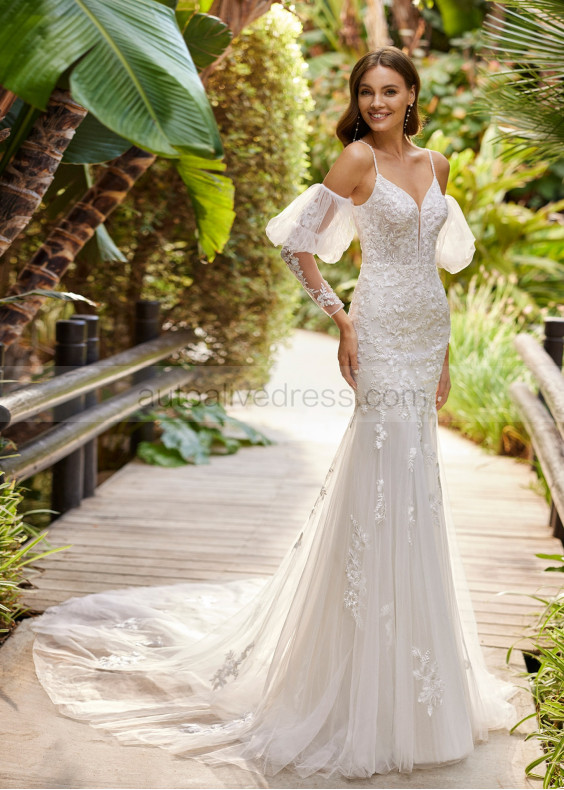Beaded Ivory Lace Tulle Timeless Beautiful Wedding Dress